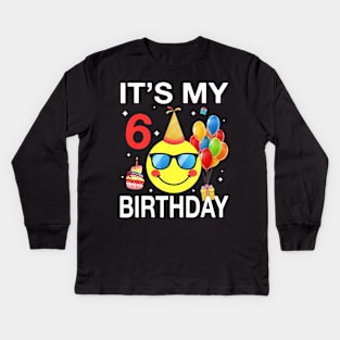 Kids Emoji Its My 6th Birthday T-Shirt Fun 6 Years Old Kids Long Sleeve T-Shirt